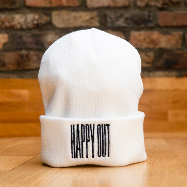 Happy Out White Beanie
